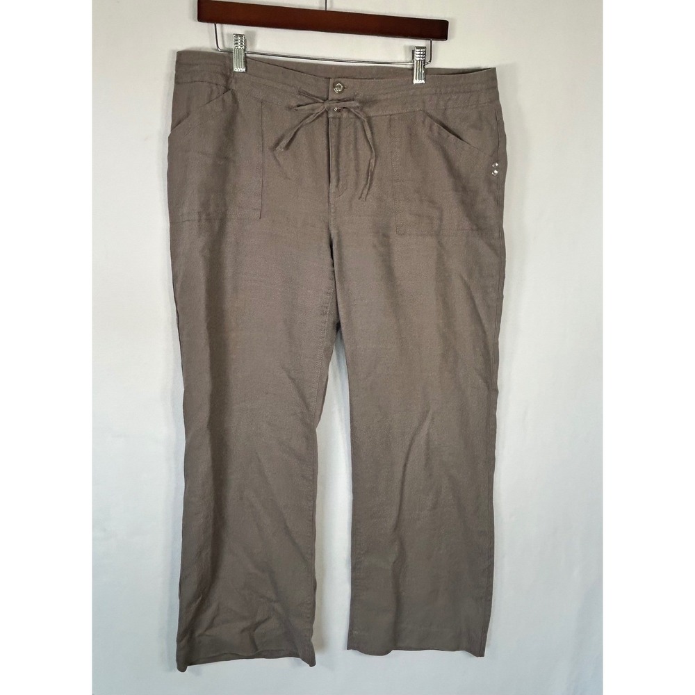 INC International Concepts Womens 14P Linen Pants Taupe Brown Wide Leg Petite